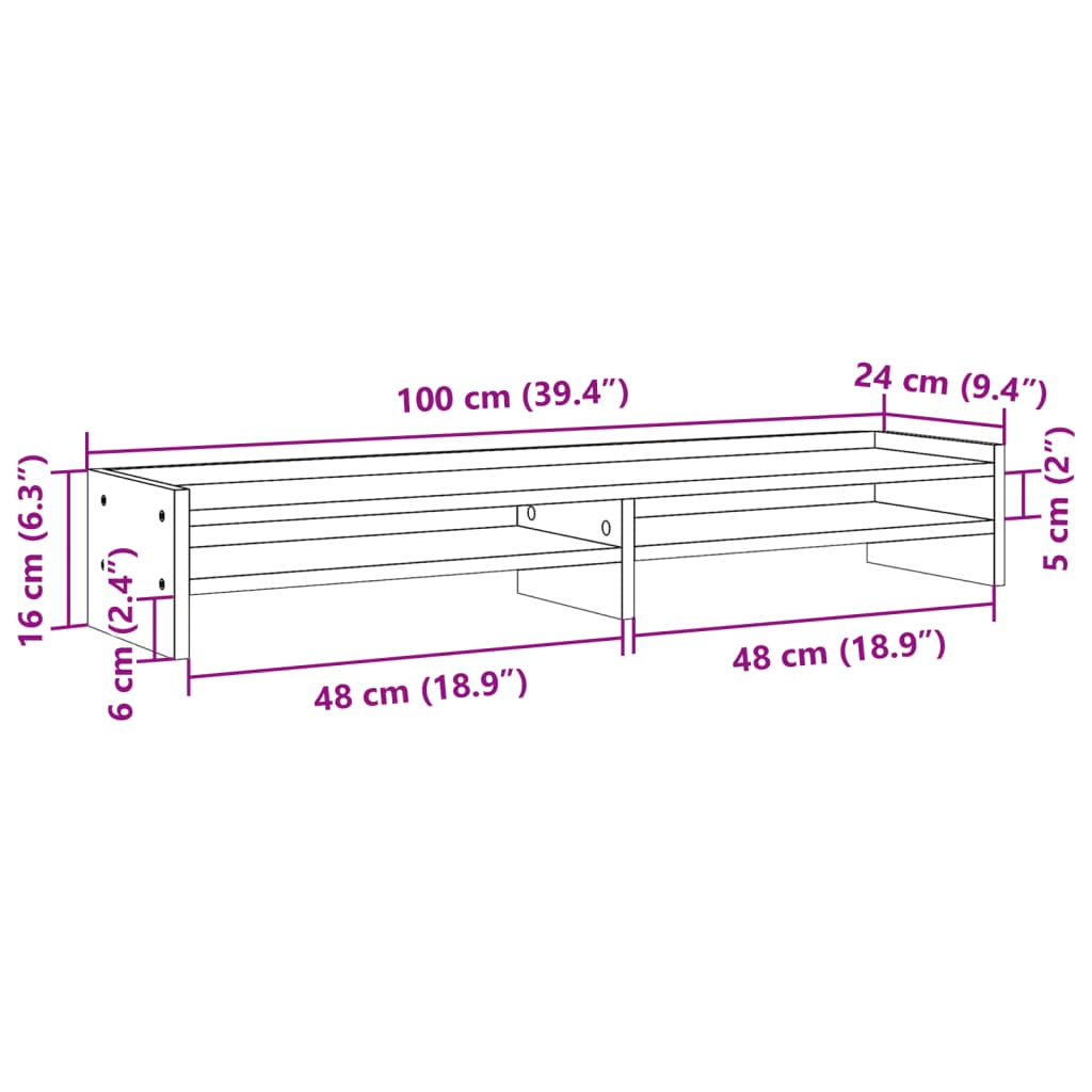 vidaXL Soporte de pantalla madera ingeniería marrón roble 100x24x16 cm