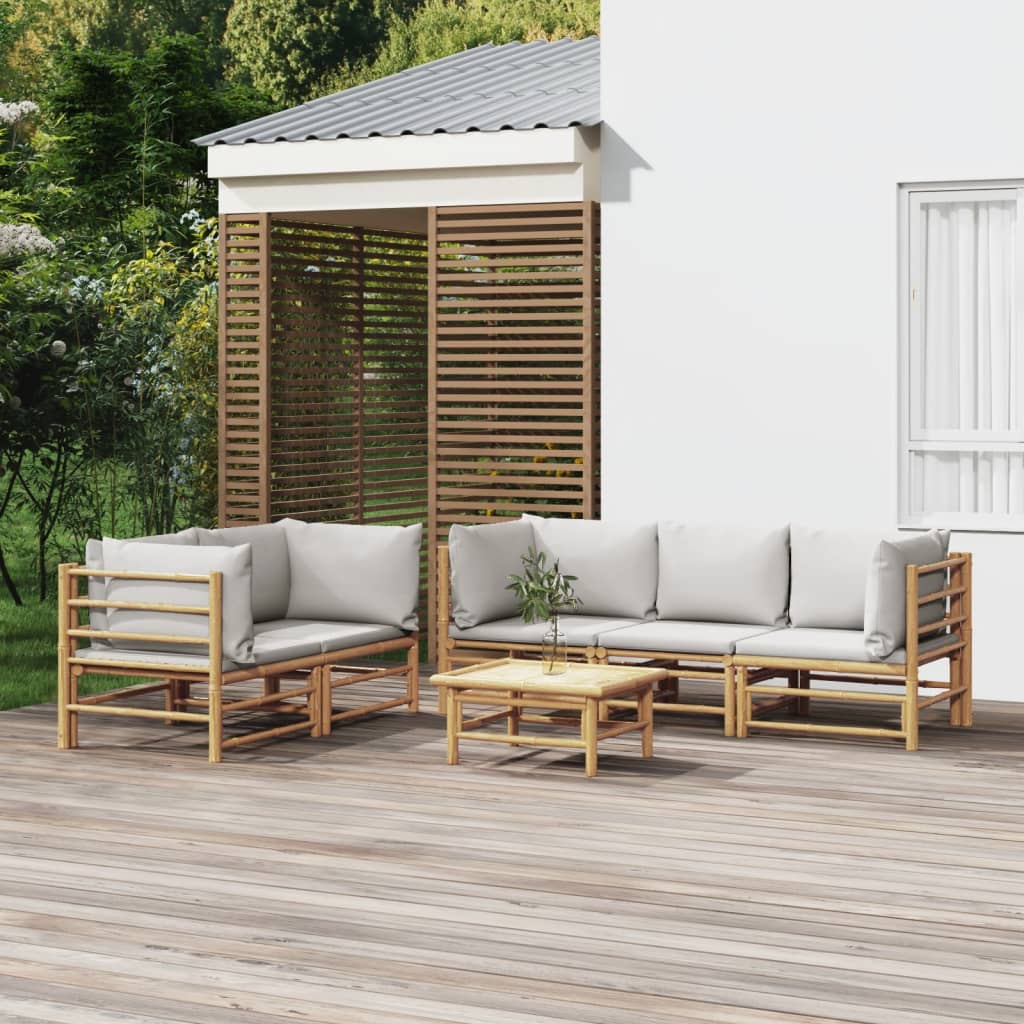 vidaXL Set de muebles de jardín 6 piezas bambú con cojines gris claro