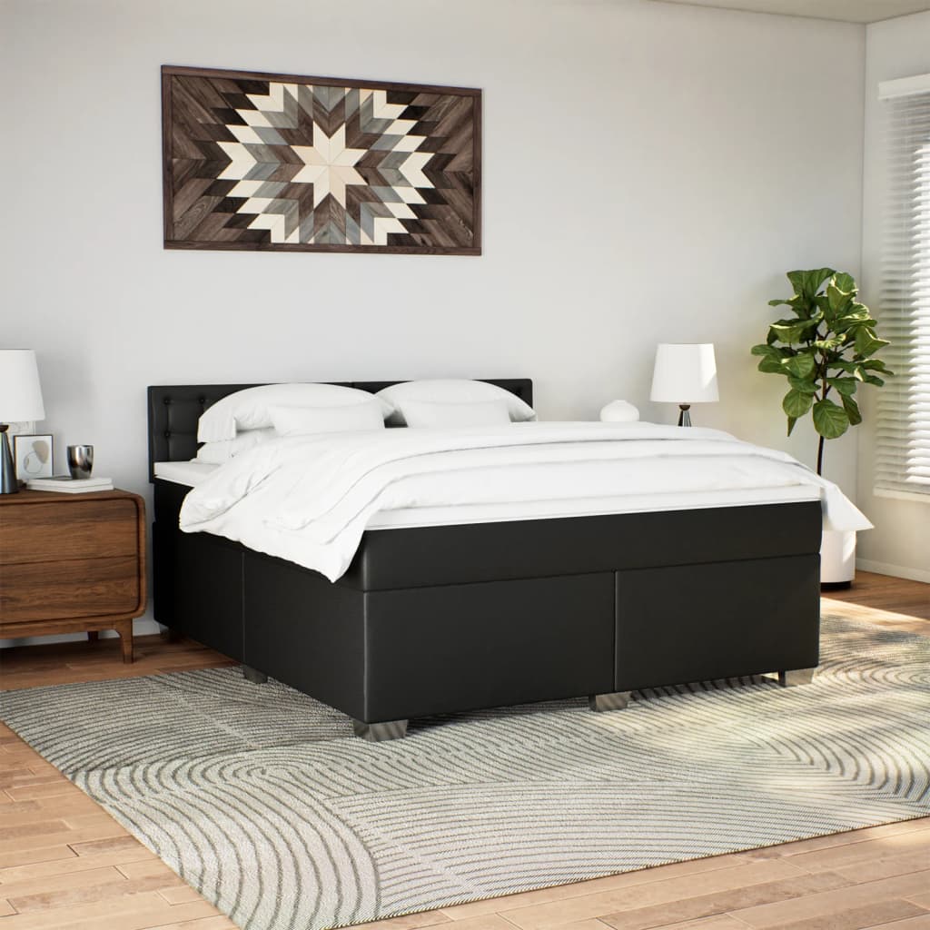 vidaXL Cama box spring con colchón cuero sintético negro 180x200 cm