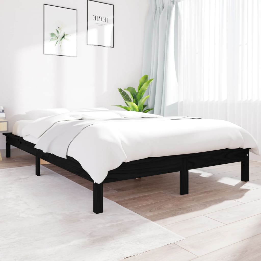 vidaXL Estructura de cama de madera maciza negra 180x200 cm