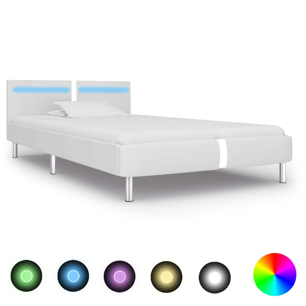 vidaXL Estructura de cama con LED sin colchón cuero blanco 90x200 cm