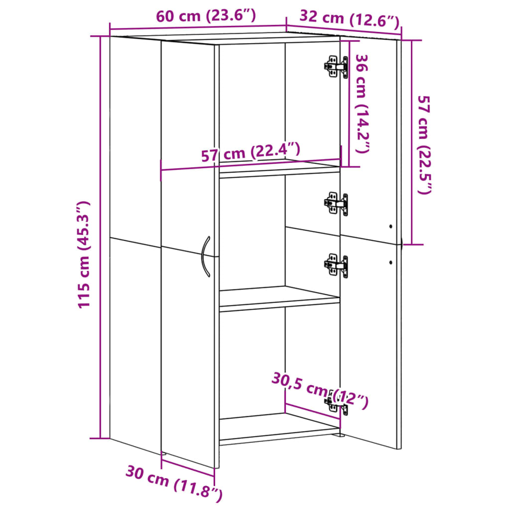 vidaXL Armario archivador madera ingeniería roble marrón 60x32x115 cm