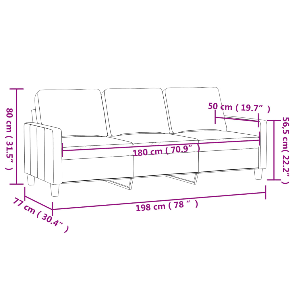 vidaXL Sofá de 3 plazas terciopelo gris claro 180 cm