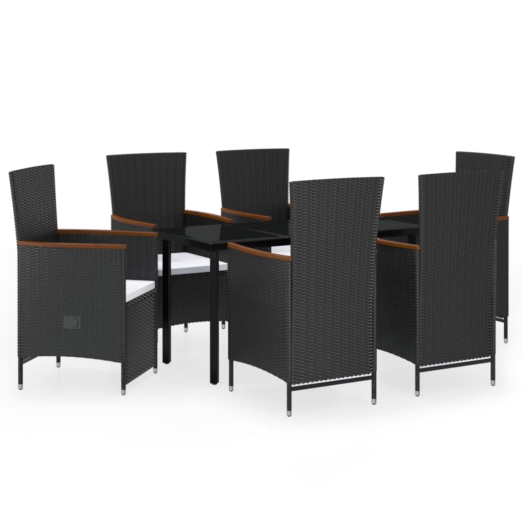 vidaXL Juego de comedor de jardín 7 piezas con cojines negro