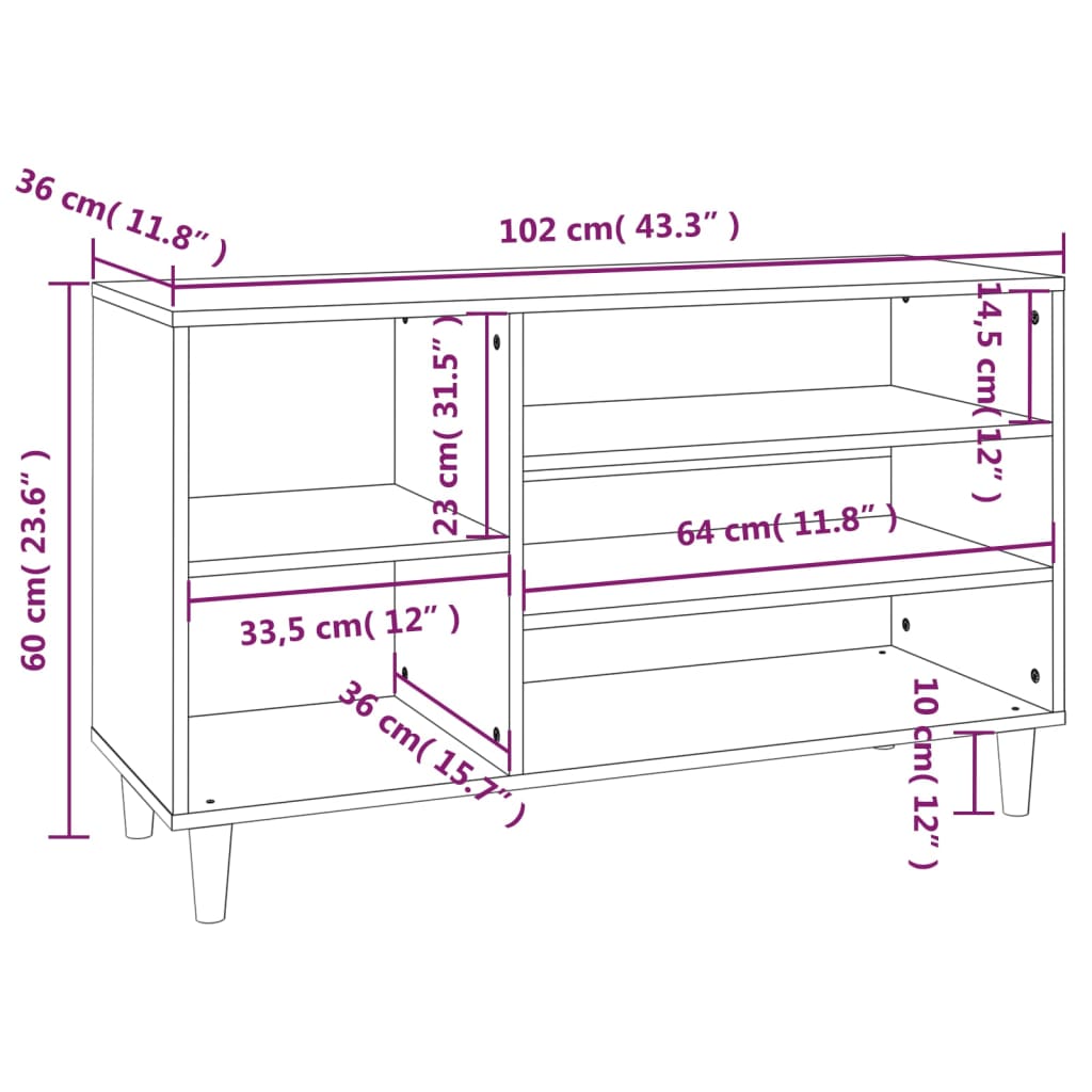 vidaXL Mueble zapatero madera contrachapada negro 102x36x60 cm