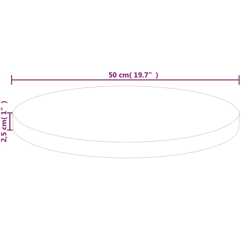 vidaXL Superficie de mesa redonda madera de roble sin tratar Ø50x2,5cm