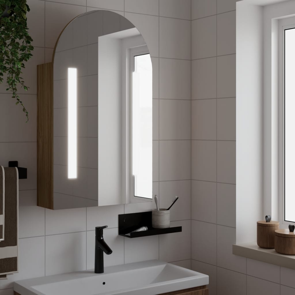 vidaXL Mueble de baño con espejo arqueado y luz LED roble 42x13x70 cm