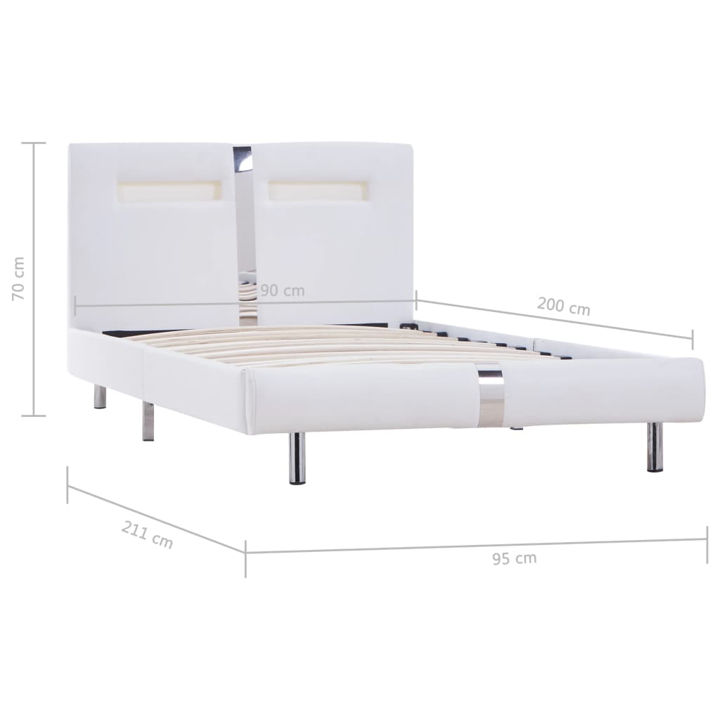 vidaXL Estructura de cama con LED sin colchón cuero blanco 90x200 cm