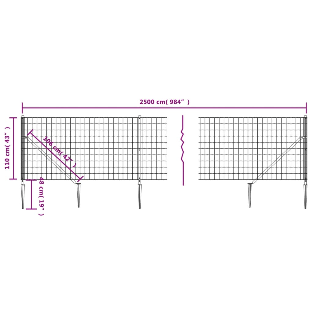 vidaXL Cerca de alambre con pinchos de anclaje gris antracita 1,1x25 m