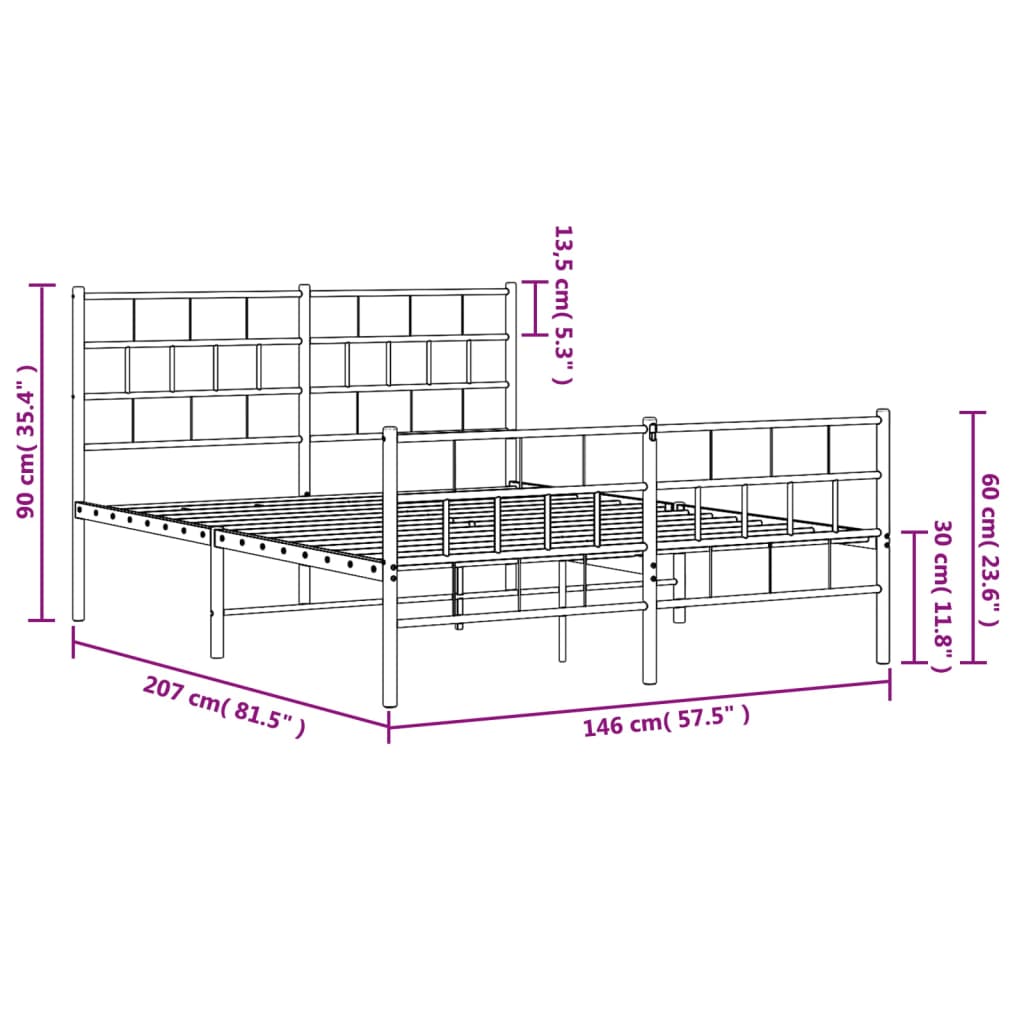 vidaXL Estructura cama sin colchón con estribo metal blanco 140x200 cm