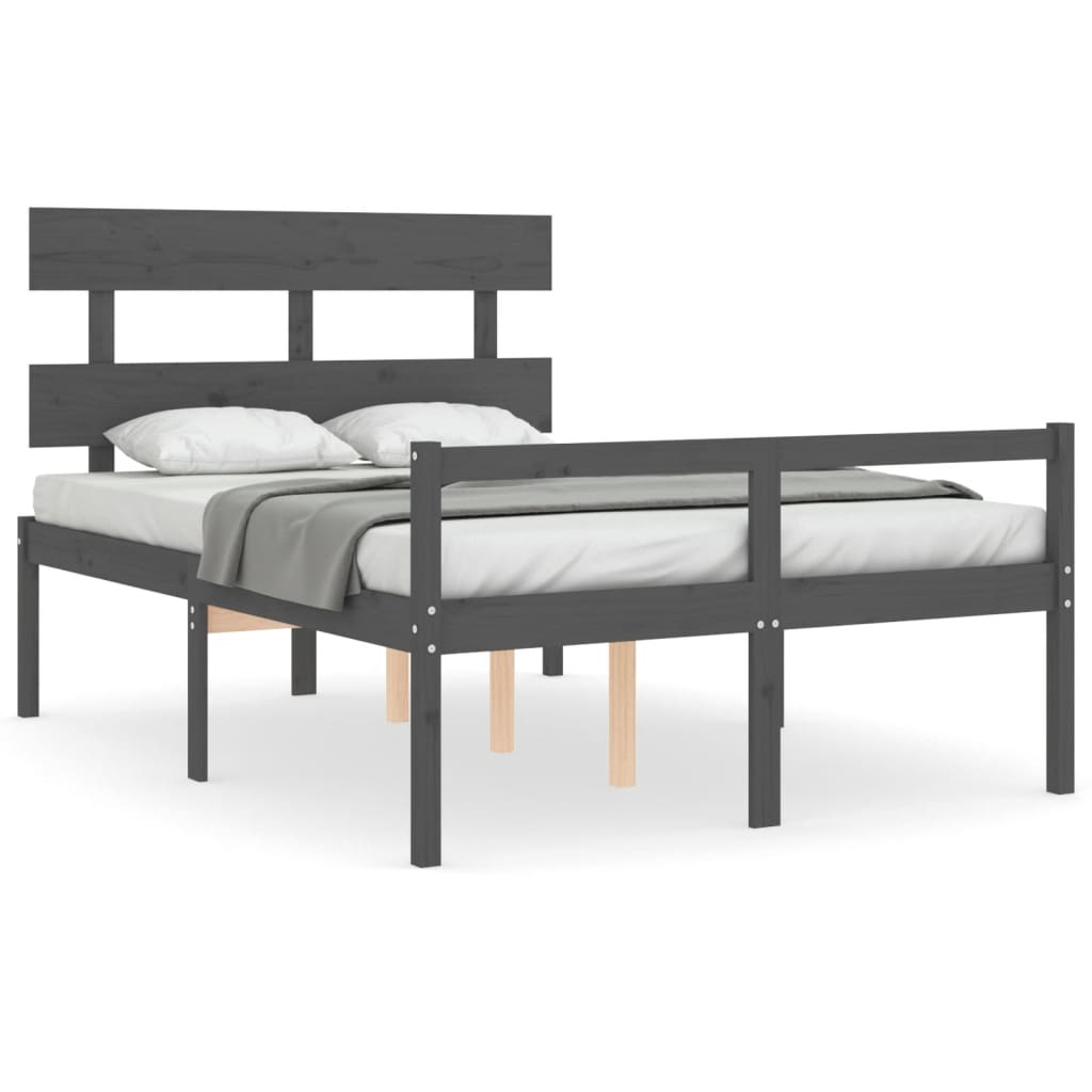 vidaXL Cama para personas mayores con cabecero madera maciza gris