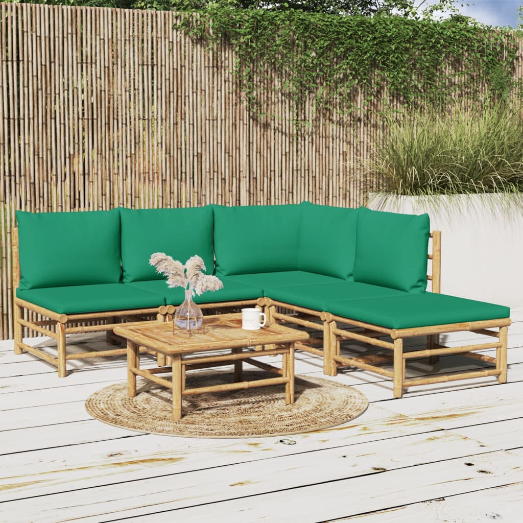 vidaXL Set de muebles de jardín 6 piezas bambú con cojines verde