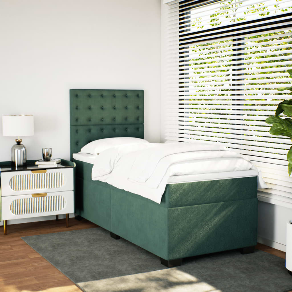 vidaXL Cama box spring con colchón terciopelo verde oscuro 90x190 cm