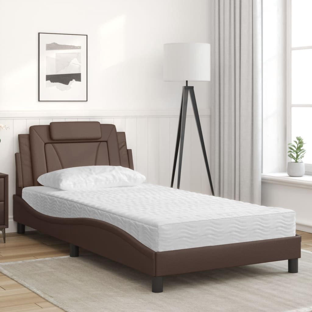 vidaXL Cama con colchón cuero sintético marrón 100x200 cm