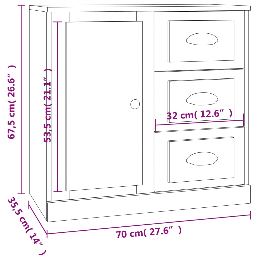 vidaXL Aparadores 2 piezas madera contrachapada gris Sonoma