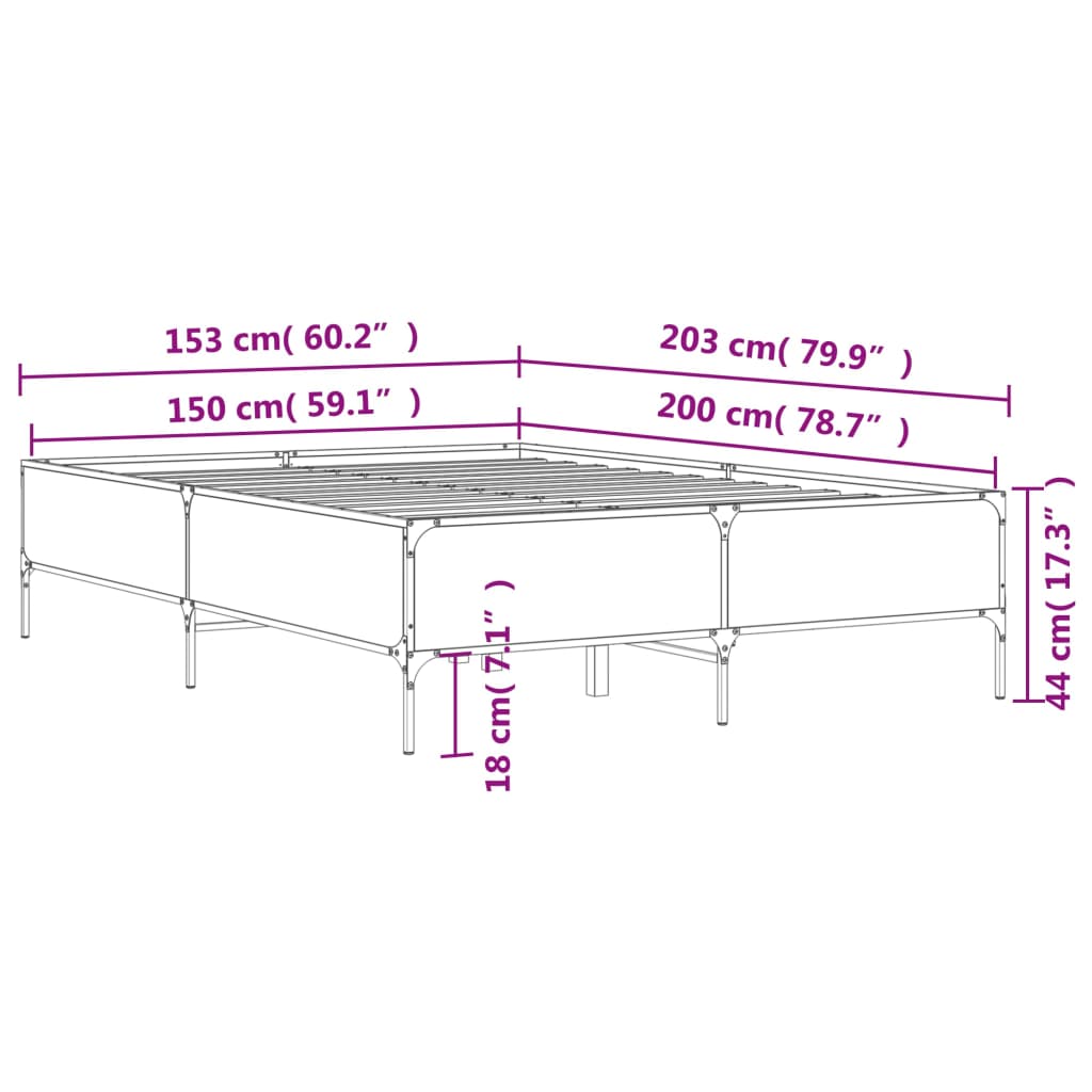 vidaXL Estructura cama madera ingeniería metal marrón roble 150x200 cm