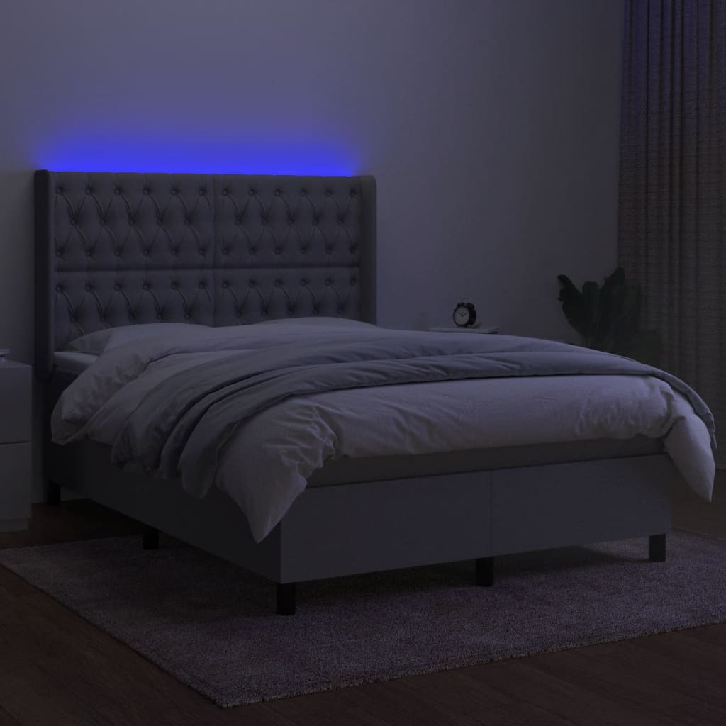 vidaXL Cama box spring colchón y luces LED tela gris claro 140x200 cm