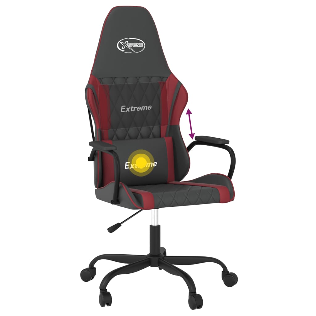 vidaXL Silla gaming de masaje cuero sintético negro y rojo vino tinto