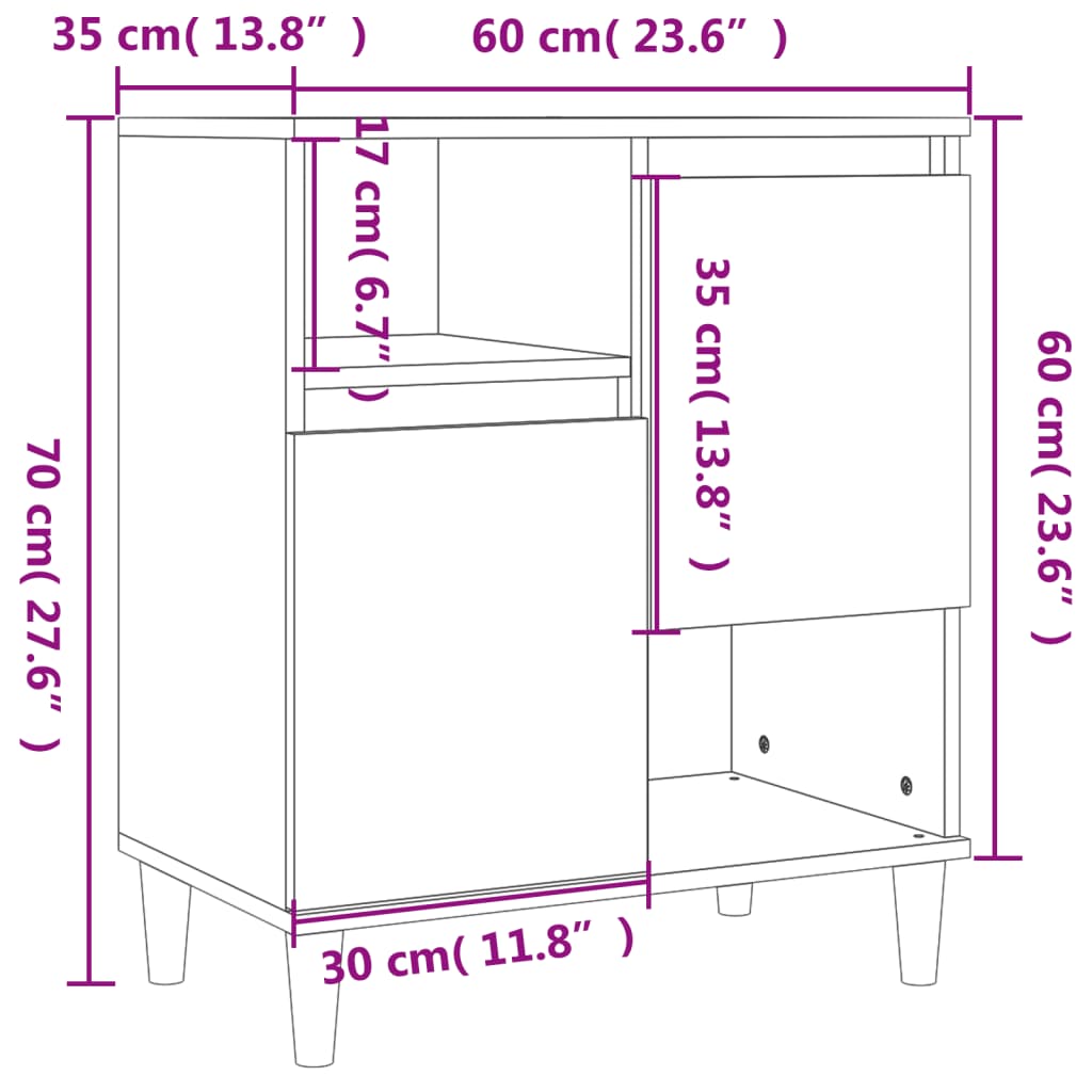 vidaXL Aparadores 3 uds madera contrachapada marrón roble 60x35x70 cm