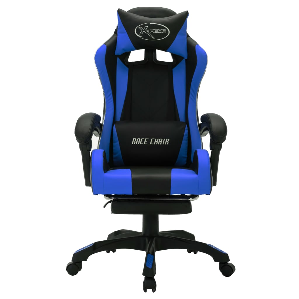 vidaXL Silla gaming con luces LED RGB cuero sintético azul y negro