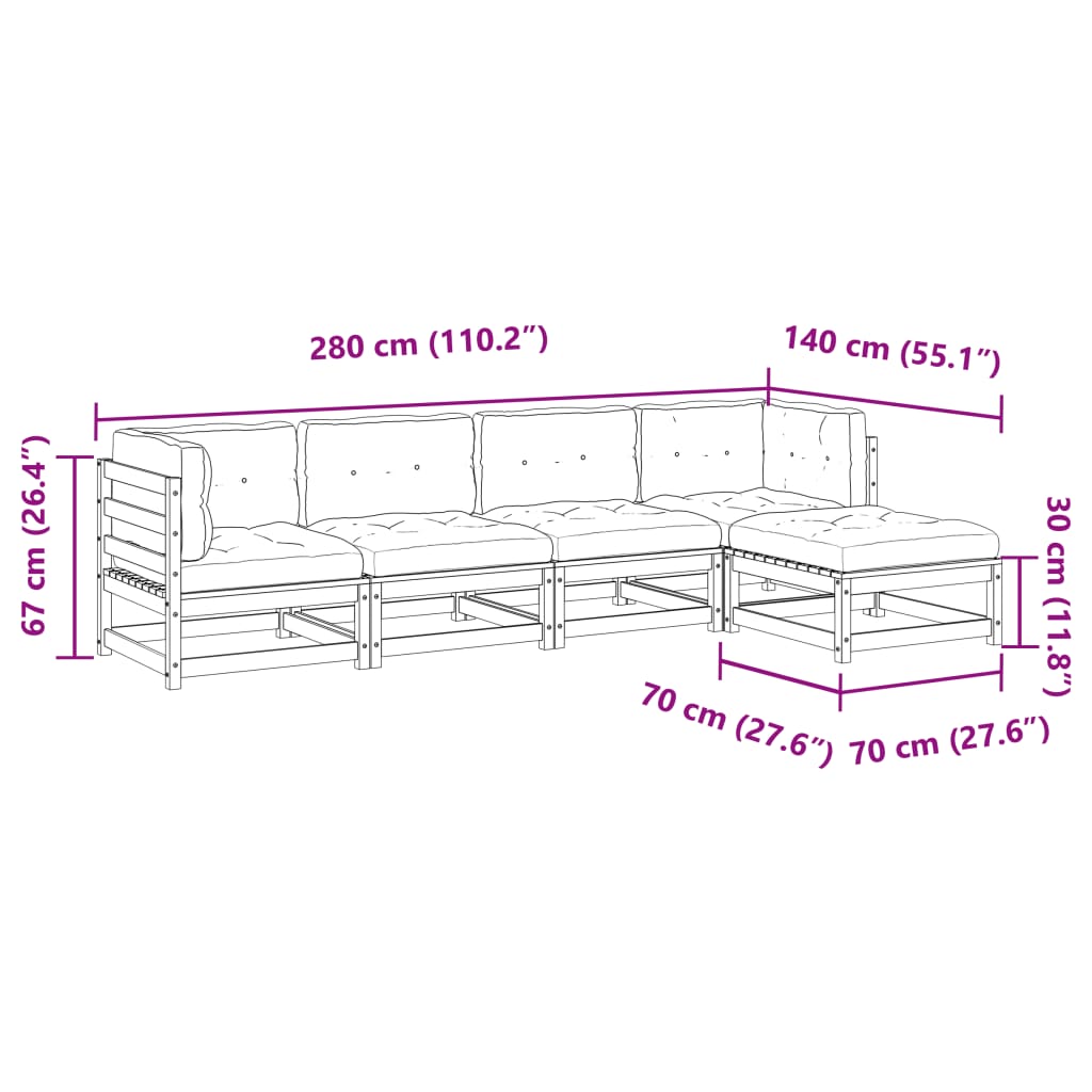 vidaXL Set de sofás jardín 5 pzas con cojines madera pino marrón cera