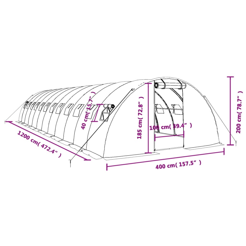 vidaXL Invernadero con estructura de acero blanco 48 m² 12x4x2 m