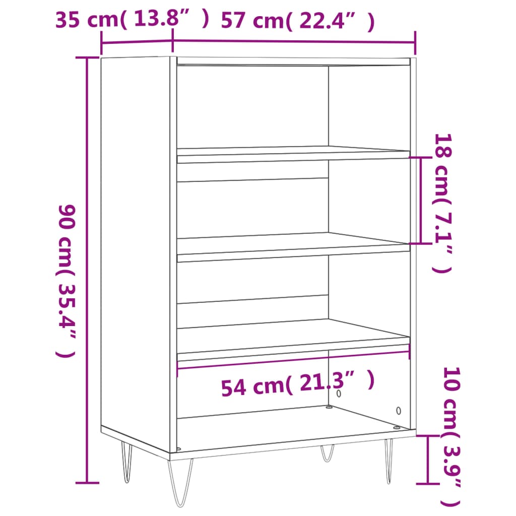 vidaXL Aparador alto madera de ingeniería gris hormigón 57x35x90 cm