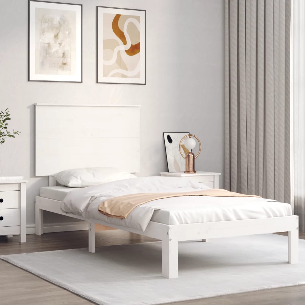 vidaXL Estructura de cama con cabecero madera maciza blanco 100x200 cm