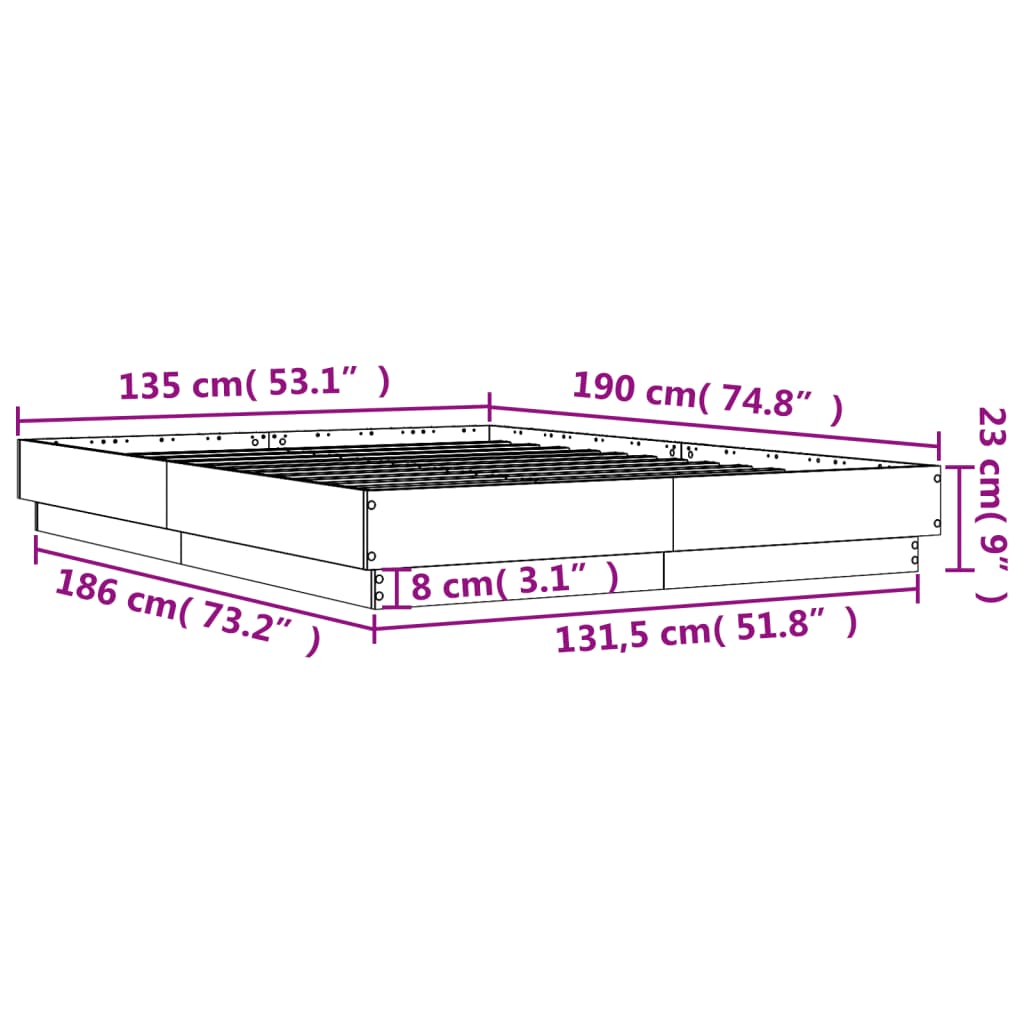 vidaXL Estructura de cama con luces LED roble Sonoma 135x190 cm