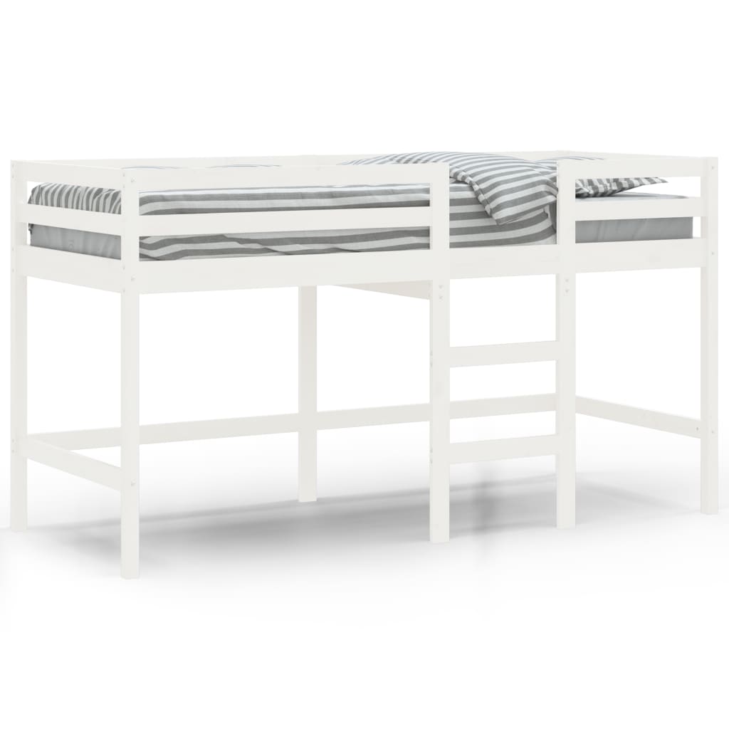 vidaXL Cama alta de niños escalera madera maciza pino blanco 90x200 cm