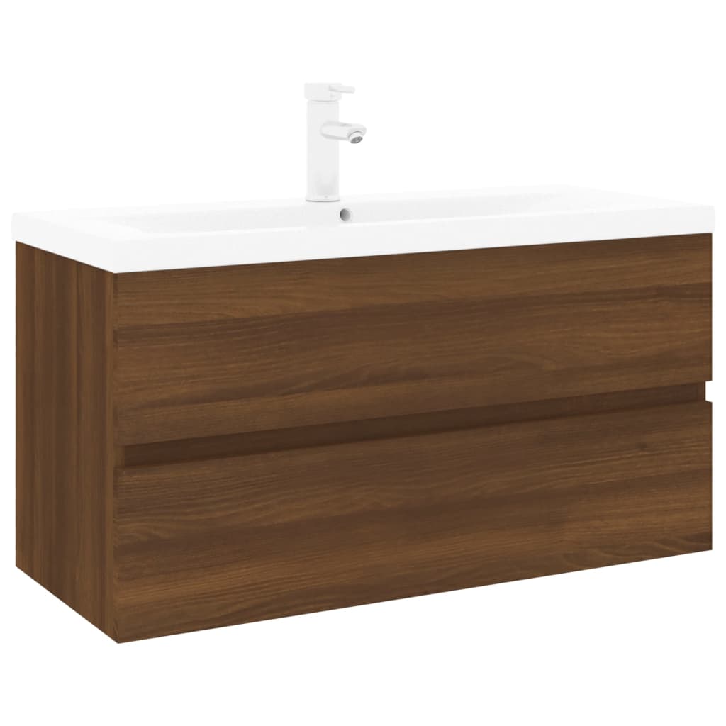 vidaXL Mueble de baño con lavabo madera contrachapada marrón roble