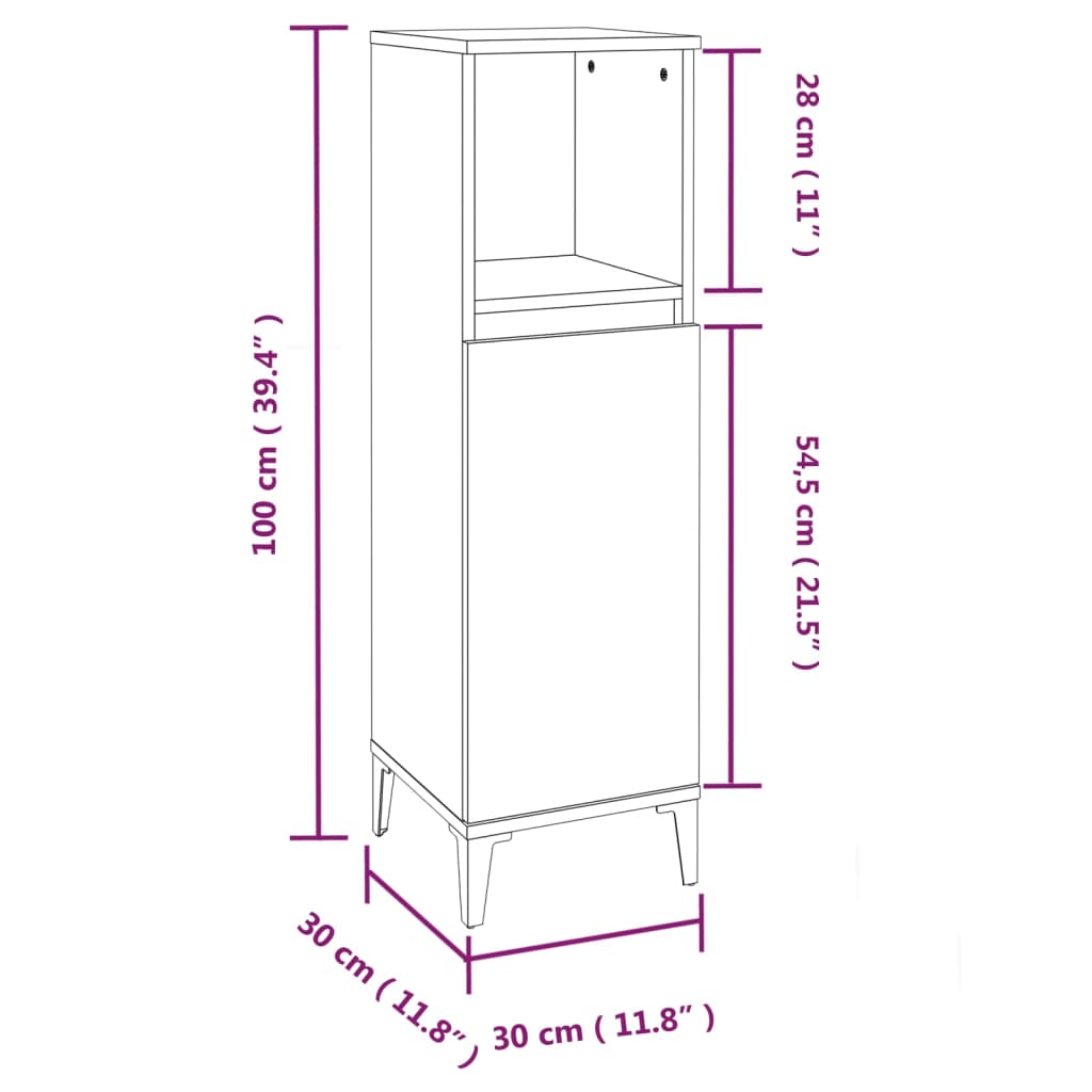 vidaXL Armario de baño madera contrachapada negro 30x30x100 cm