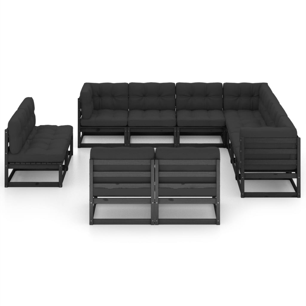 vidaXL Set de muebles de jardín 11 pzas con cojines madera pino negro