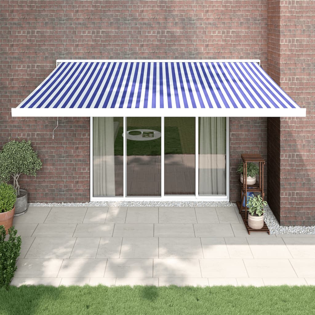 vidaXL Toldo retráctil aluminio y tela azul y blanco 4x3 m