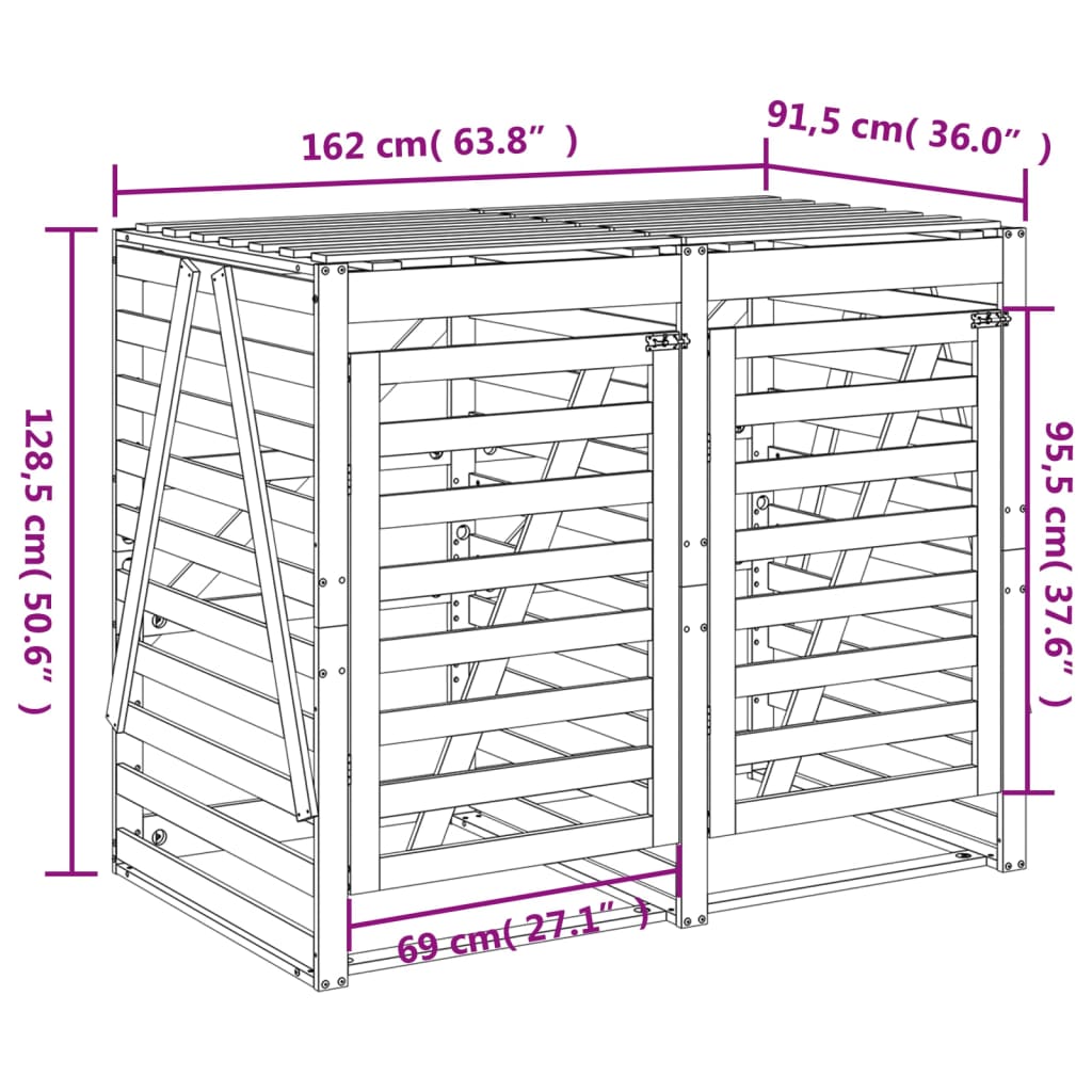 vidaXL Cobertizo doble para cubos de basura madera maciza de pino gris