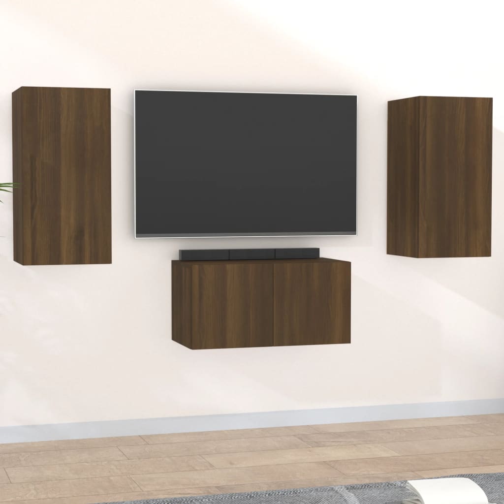 vidaXL Set de muebles para TV 3 pzas madera contrachapada roble marrón