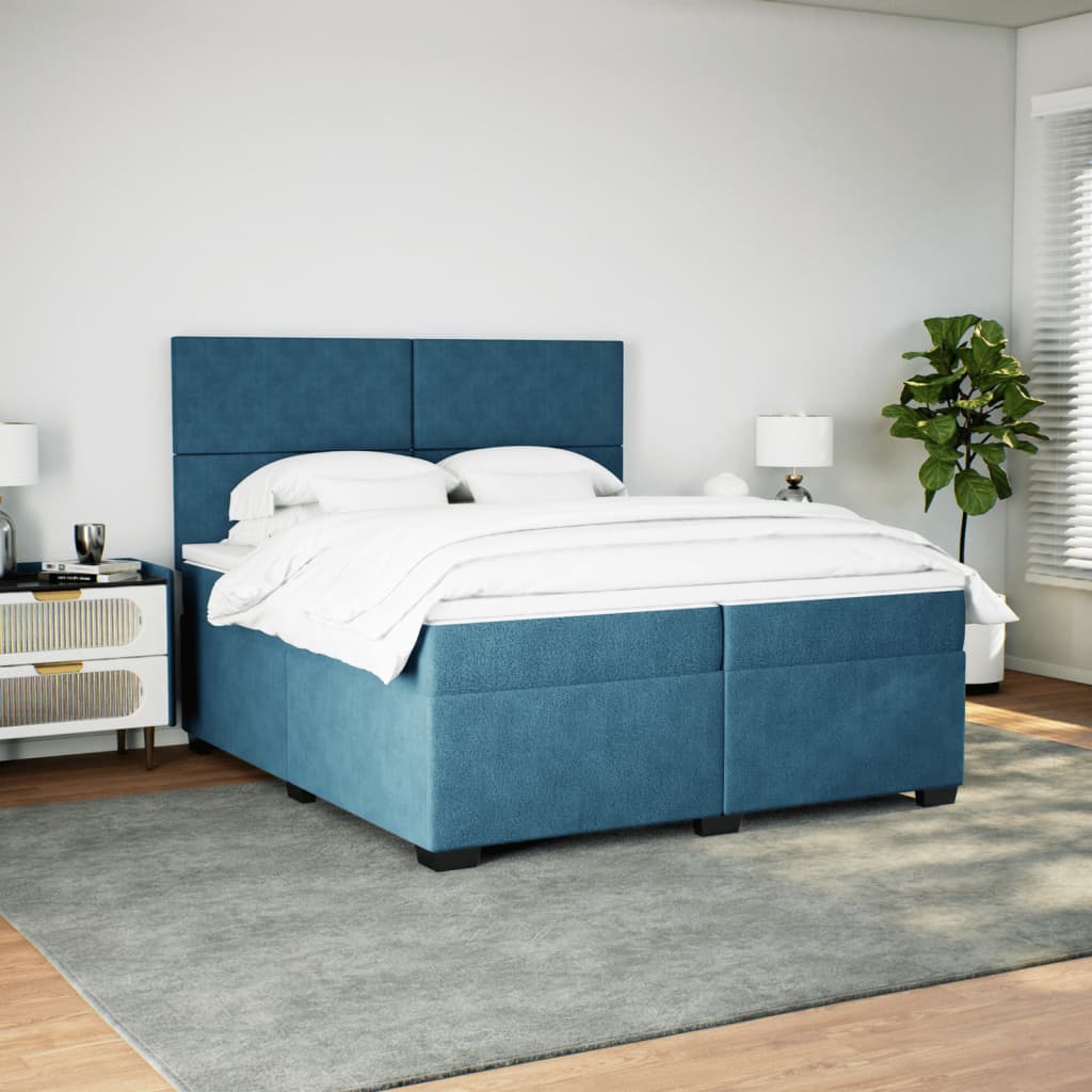 vidaXL Cama box spring con colchón terciopelo azul 200x200 cm