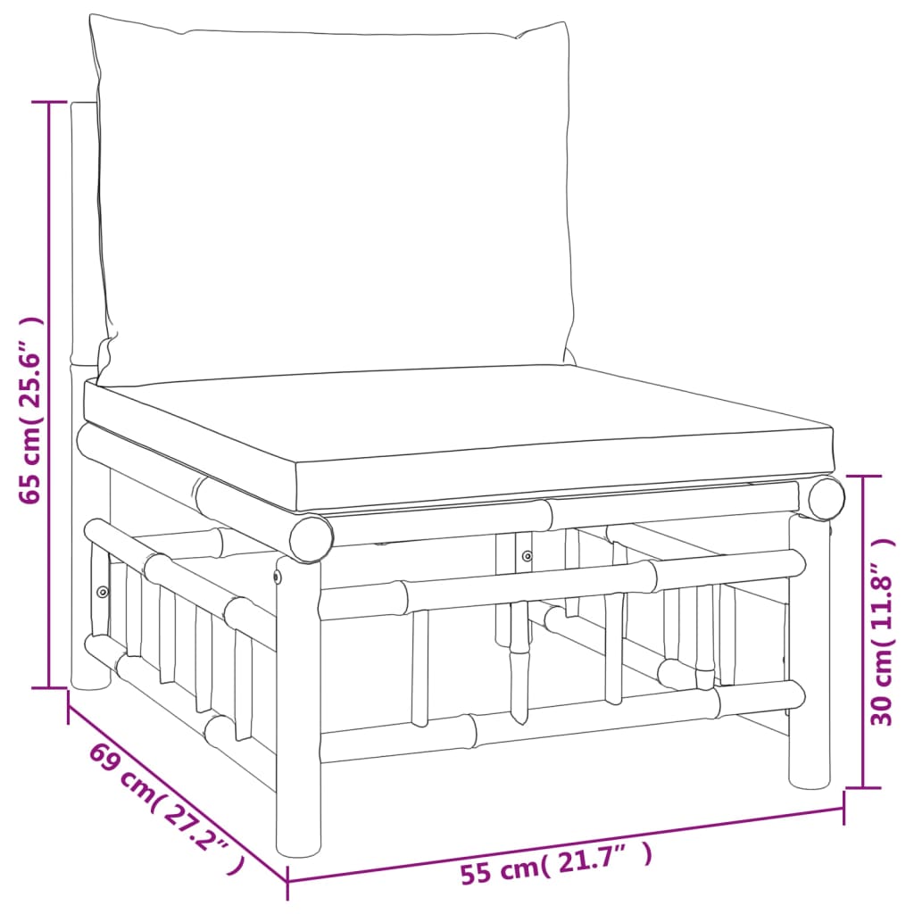 vidaXL Set de muebles de jardín 11 piezas bambú y cojines blanco crema