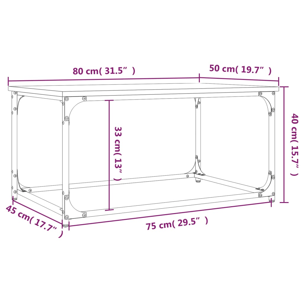 vidaXL Mesa de centro madera contrachapada y hierro negro 80x50x40 cm