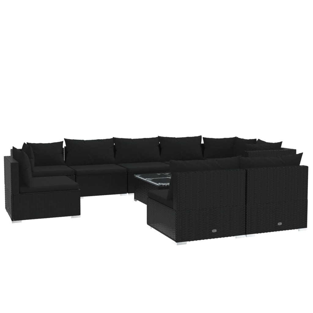 vidaXL Set de muebles de jardín 10 pzas cojines ratán sintético negro