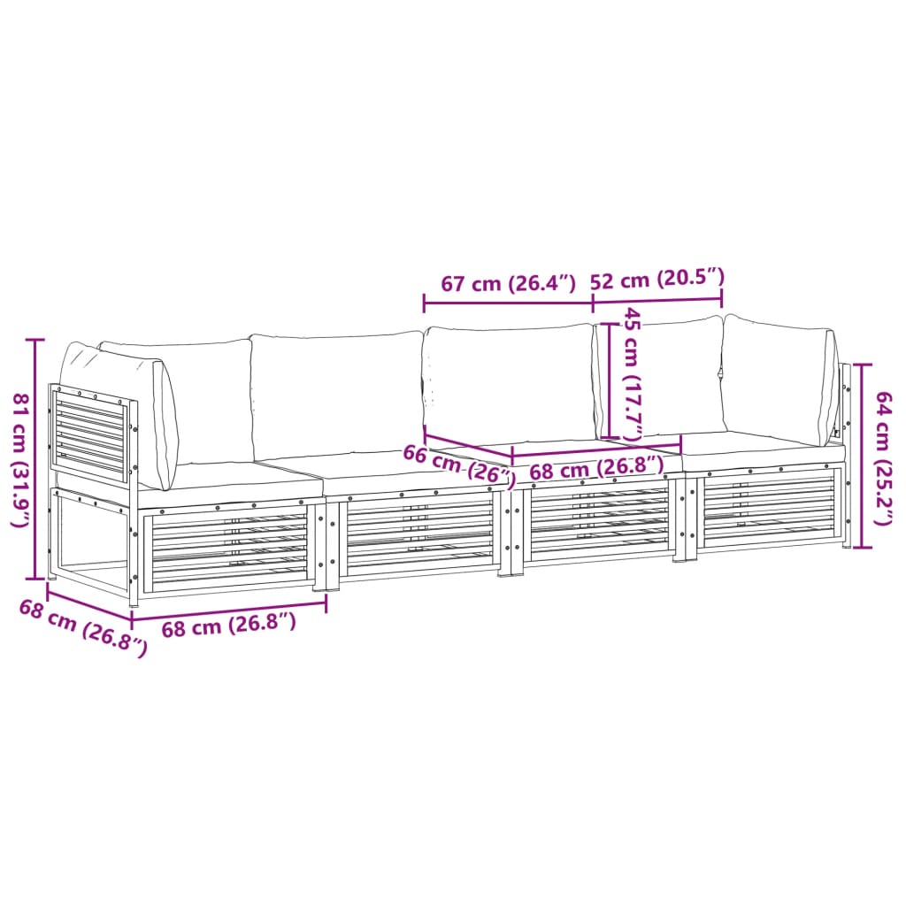 vidaXL Set sofás de jardín con cojines 4 pzas madera maciza de acacia