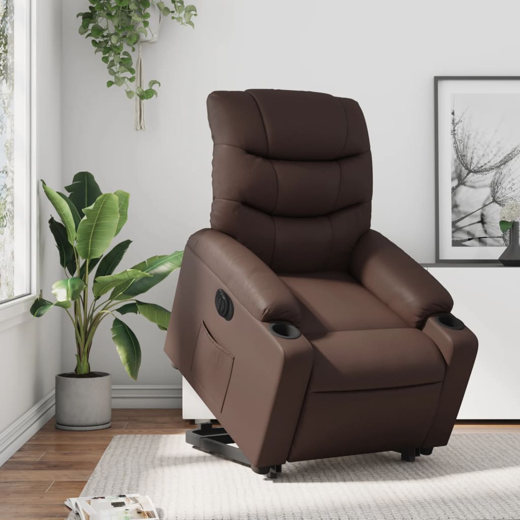 vidaXL Sillón reclinable elevable eléctrico de cuero sintético marrón