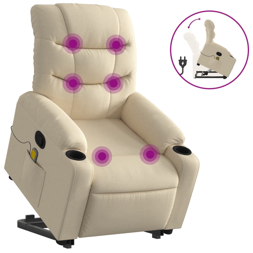 vidaXL Silla de masaje reclinable de pie de tela color crema