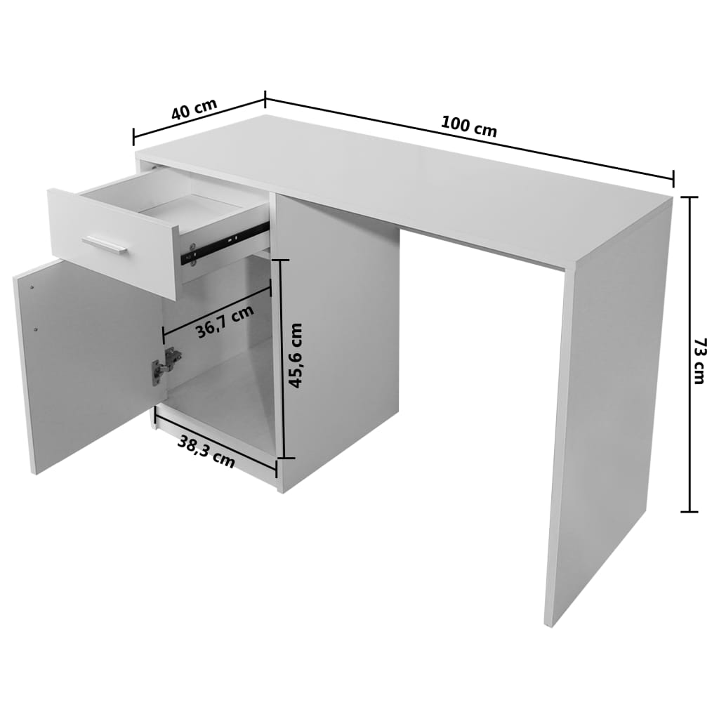 vidaXL Escritorio con cajón y armario blanco 100x40x73 cm