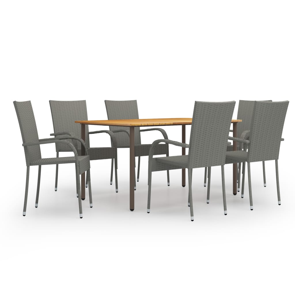 vidaXL Set de muebles de comedor de jardín 7 piezas de ratán PE gris