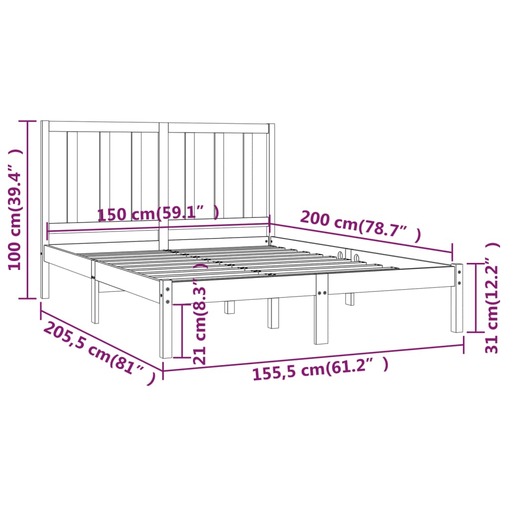 vidaXL Estructura de cama madera maciza de pino negra 150x200 cm