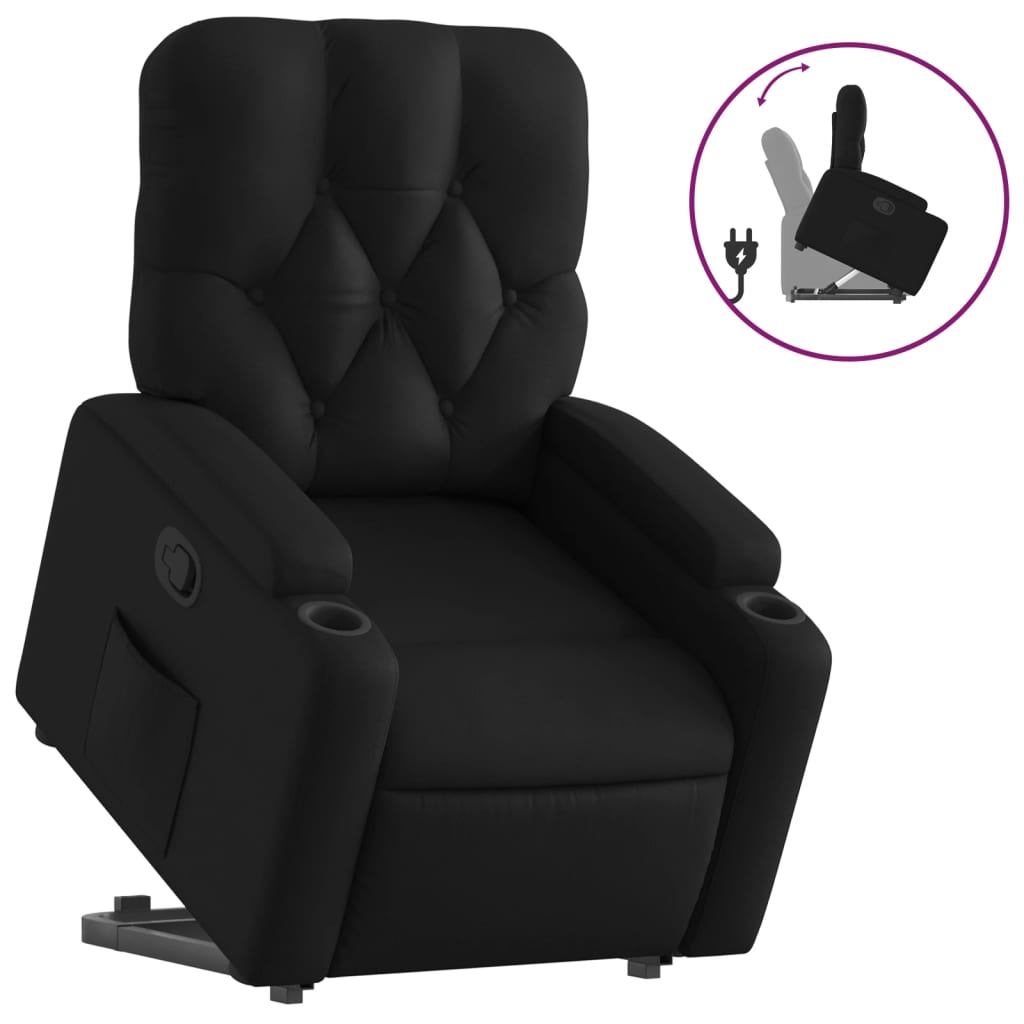 vidaXL Sillón reclinable elevable cuero artificial negro