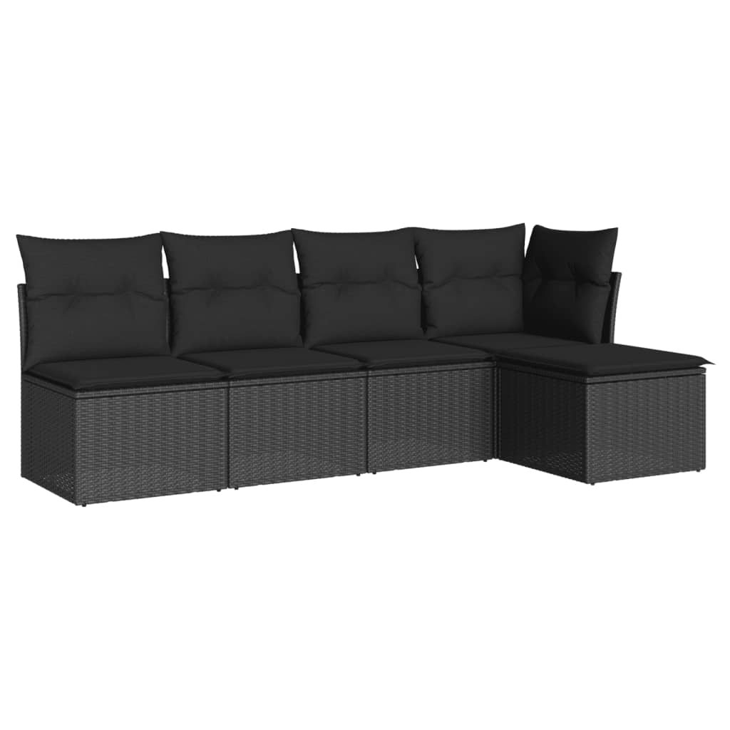 vidaXL Set de muebles de jardín 5 pzas y cojines ratán sintético negro