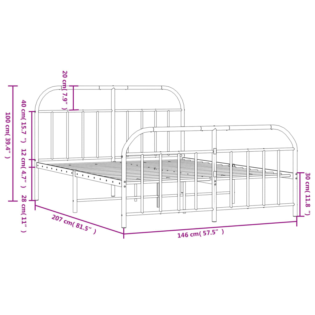 vidaXL Estructura cama sin colchón con estribo metal blanco 140x200 cm