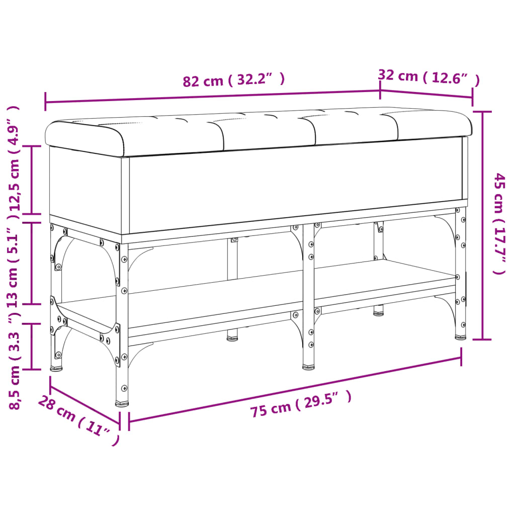 vidaXL Banco zapatero madera de ingeniería roble ahumado 82x32x45 cm